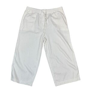 DKNY Pure Large Linen Viscose Pull On Pants Cropped Resort Beach Vacation White